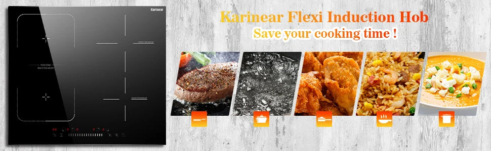 Karinear Built-in 4-Burner Induction Cooktop, electric Induction Hob with Flexzone, Slider Control, Timer, Boost Function, 7200W.