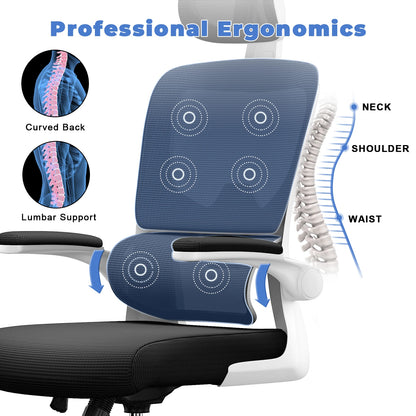 Ergonomic Office Chair Desk Chair with Folding Armrests Height-Adjustable Breathable Backrest Swivel Gaming Chair