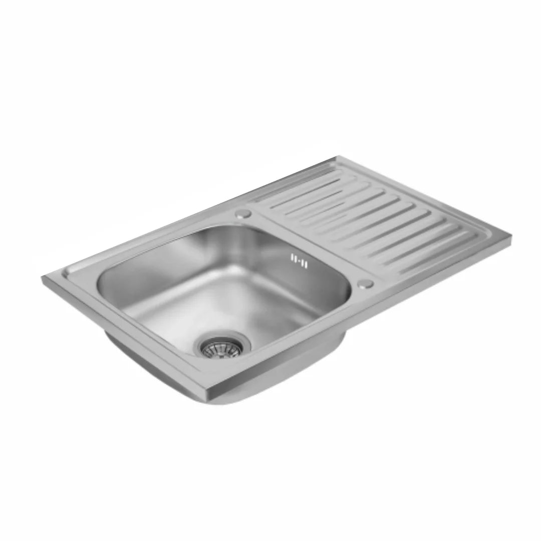 Küchenspüle aus Edelstahl, 80 x 60 cm, mit Abtropffläche, Einzelschüssel, Wasserhahnloch, umschaltbar auf der Oberseite
