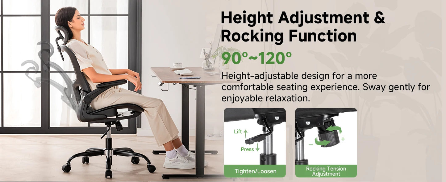 GTPLAYER Bürostuhl Ergonomisch, Schreibtischstuhl mit Verstellbarer Kopfstütze,Gaming Stuhl Wippfunktion, Chefsessel aus Mesh