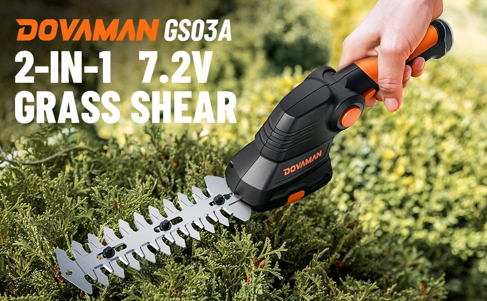 DOVAMAN 7,2 V Akku-Rasenschere, Griff mit drei Positionen, 80-Minuten-Schnellladung, 1500 mAh Akku, kompakte elektrische Schere
