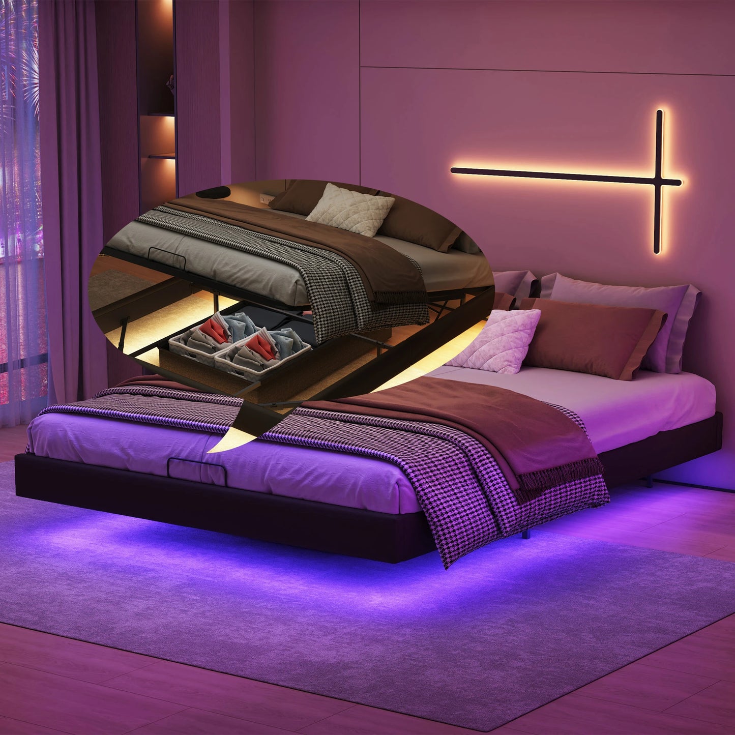 WoodenAura Polsterbett Bettgestell Doppelbettgestell, Geräusche leicht aufzubauen. Kunstleder-Bettrahmen 160 x 200 cm  modernes