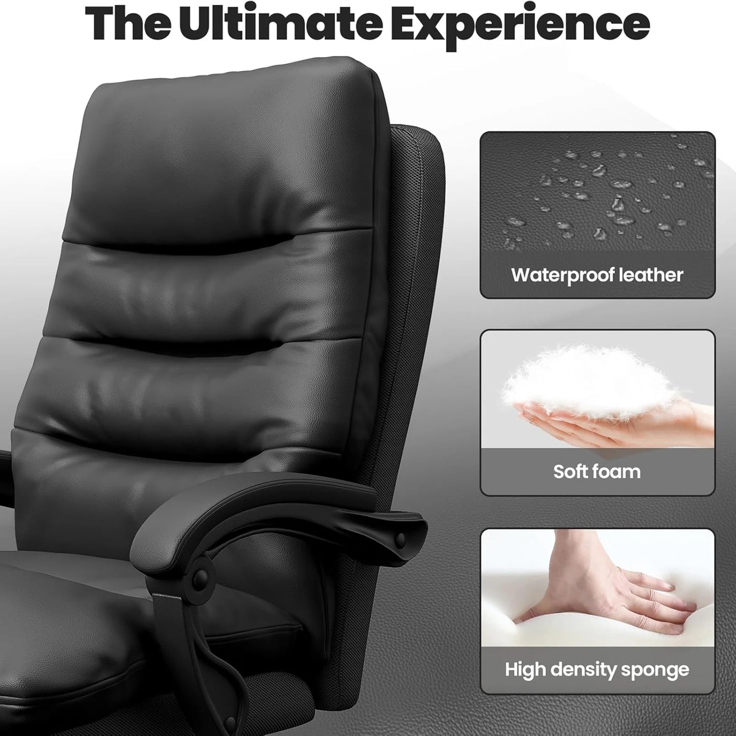 Executive Office Chair Big and Tall Office Desk Chair Home Ergonomic Computer Chair PU Leather Recliner with Foot Rest