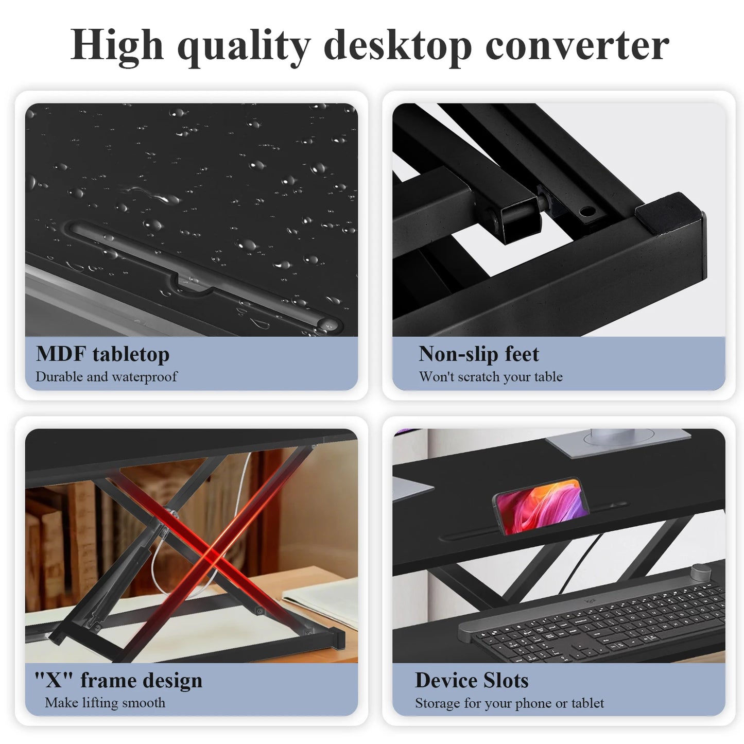 Verstellbarer Stehpult-Konverter, höhenverstellbarer Schreibtisch-Riser, schwarz