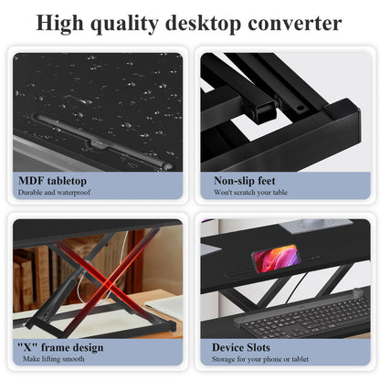 Verstellbarer Stehpult-Konverter, höhenverstellbarer Schreibtisch-Riser, schwarz