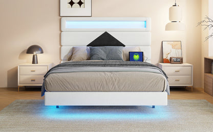 Rosahqnda Schwebebett 140*190cm Doppelbett Rahmen 160*200cm mit LED&USB Polsterbett Erwachsenenwohnung Jugendbett Samt