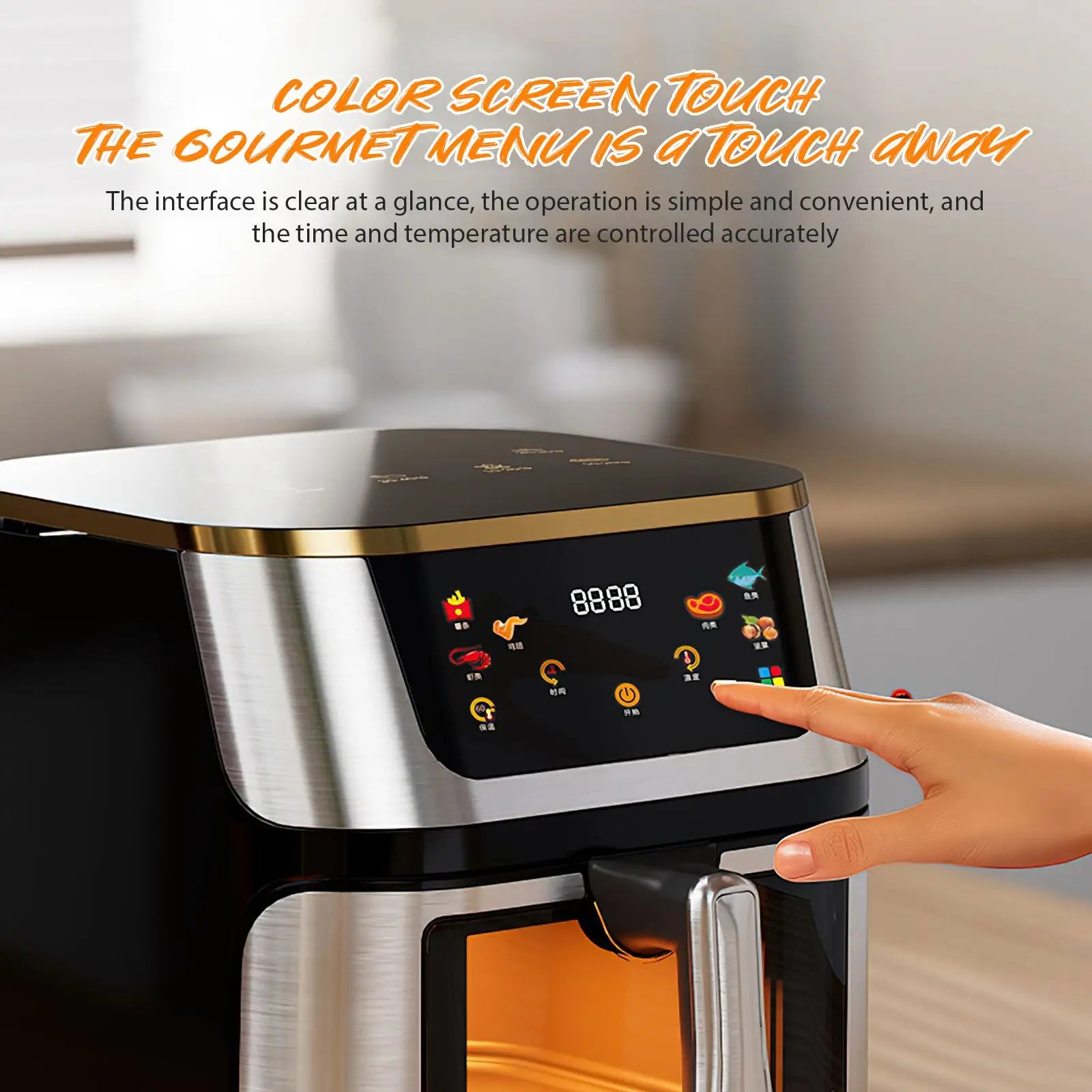 1400W 8L Air Fryer Stainless Steel Visible wide Capacity Electric Oven Touch glass Multifunctional Electric Fryer.