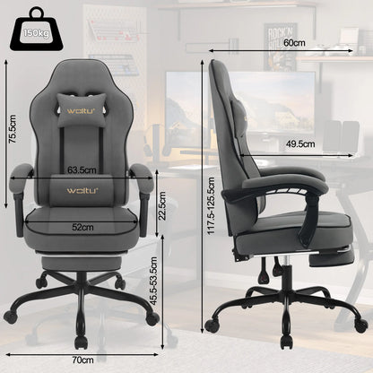 WOLTU Drehbarer Gamer-Stuhl, Gaming-Stuhl, ergonomischer Büro-Computerstuhl mit Lendenkissen, Fußstütze