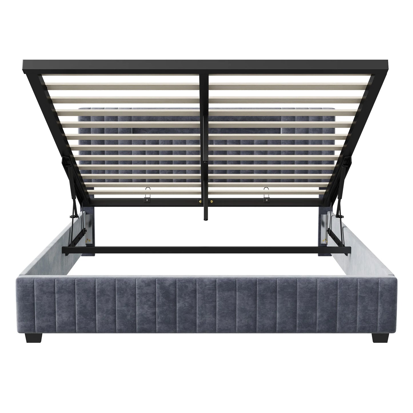 Rosahqnda 140x200 Bett mit Stauraum und Untergestell, gepolstertes Bett mit Stauraum, Doppelbett mit LED, Bettgestell aus Samt, mit Lattenrost, Grau