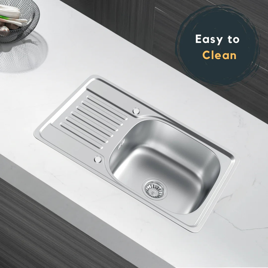 66 x 42 cm großes Edelstahl-Küchenspüle mit Abtropffläche, silbrige Einzelschüssel-Spüle aus Inox, linke/rechte Installation