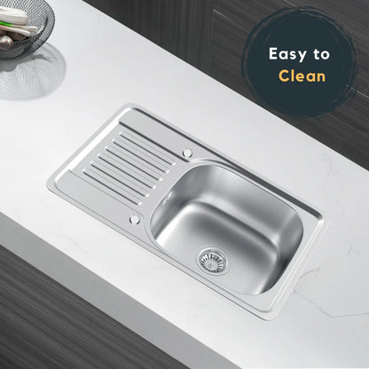 66 x 42 cm großes Edelstahl-Küchenspüle mit Abtropffläche, silbrige Einzelschüssel-Spüle aus Inox, linke/rechte Installation