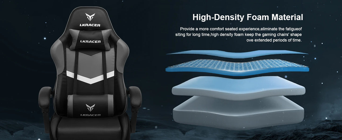 LUCKRACER Gaming Stuhl mit fußstütze Bürostuhl Ergonomisch mit verstellbare Lendenkissen, Kopfkissen Gaming Chair