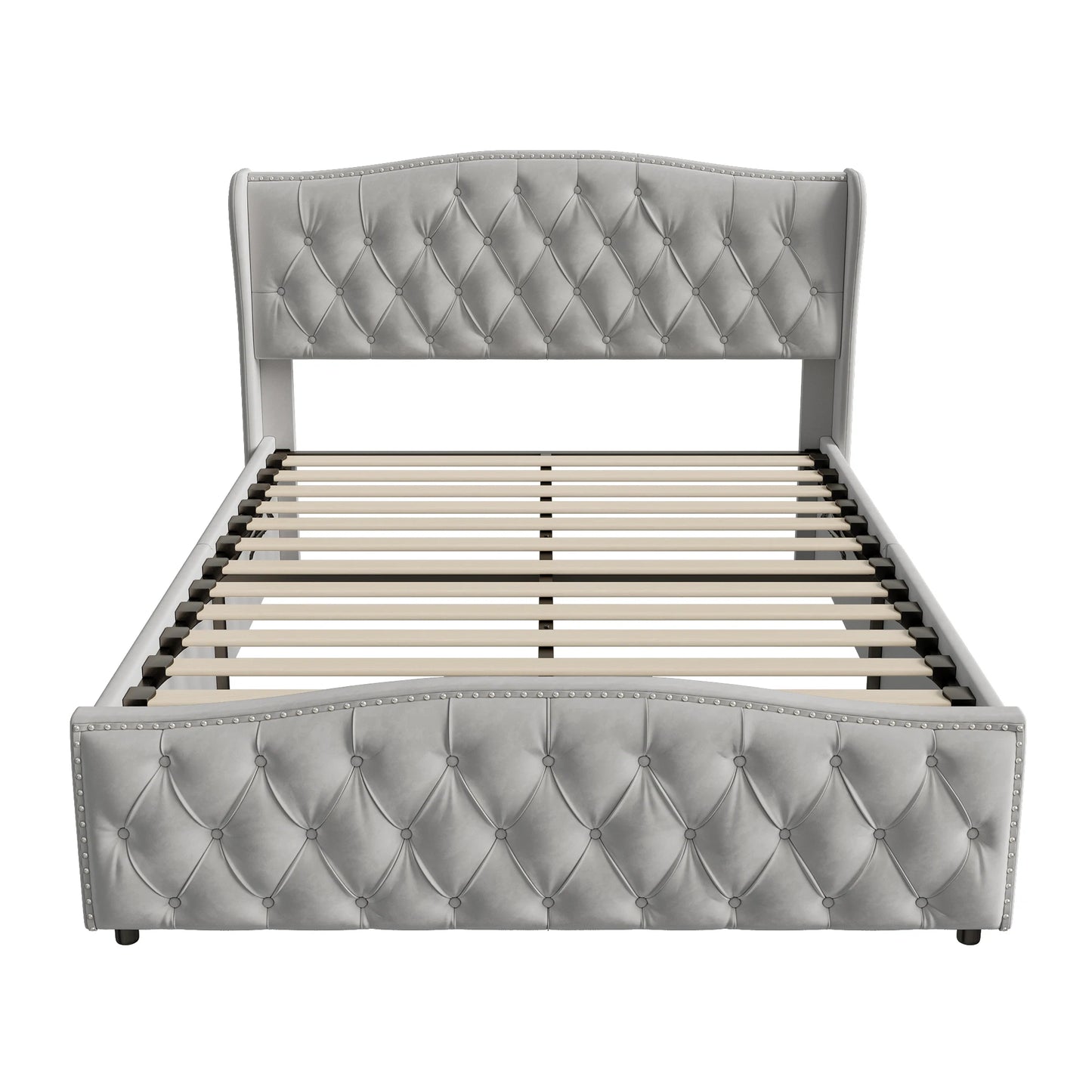 Polsterbett 140x200 cm mit Unterbettkommode, Doppelbett mit Kopfteil und Lattenrost, Samt, für Erwachsene und Jugendliche