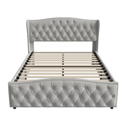 Polsterbett 140x200 cm mit Unterbettkommode, Doppelbett mit Kopfteil und Lattenrost, Samt, für Erwachsene und Jugendliche