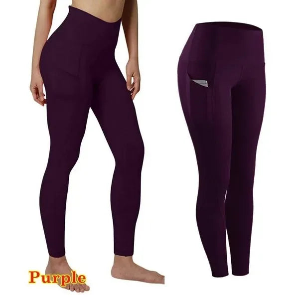 Winter Tummy Control Solid Color High Waist Women Fitness Leggings Push Up Pockets Butt Lift Yoga Pants Sport Running Woman Pant.