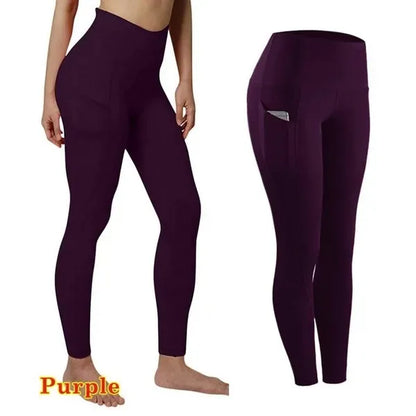 Winter Tummy Control Solid Color High Waist Women Fitness Leggings Push Up Pockets Butt Lift Yoga Pants Sport Running Woman Pant.