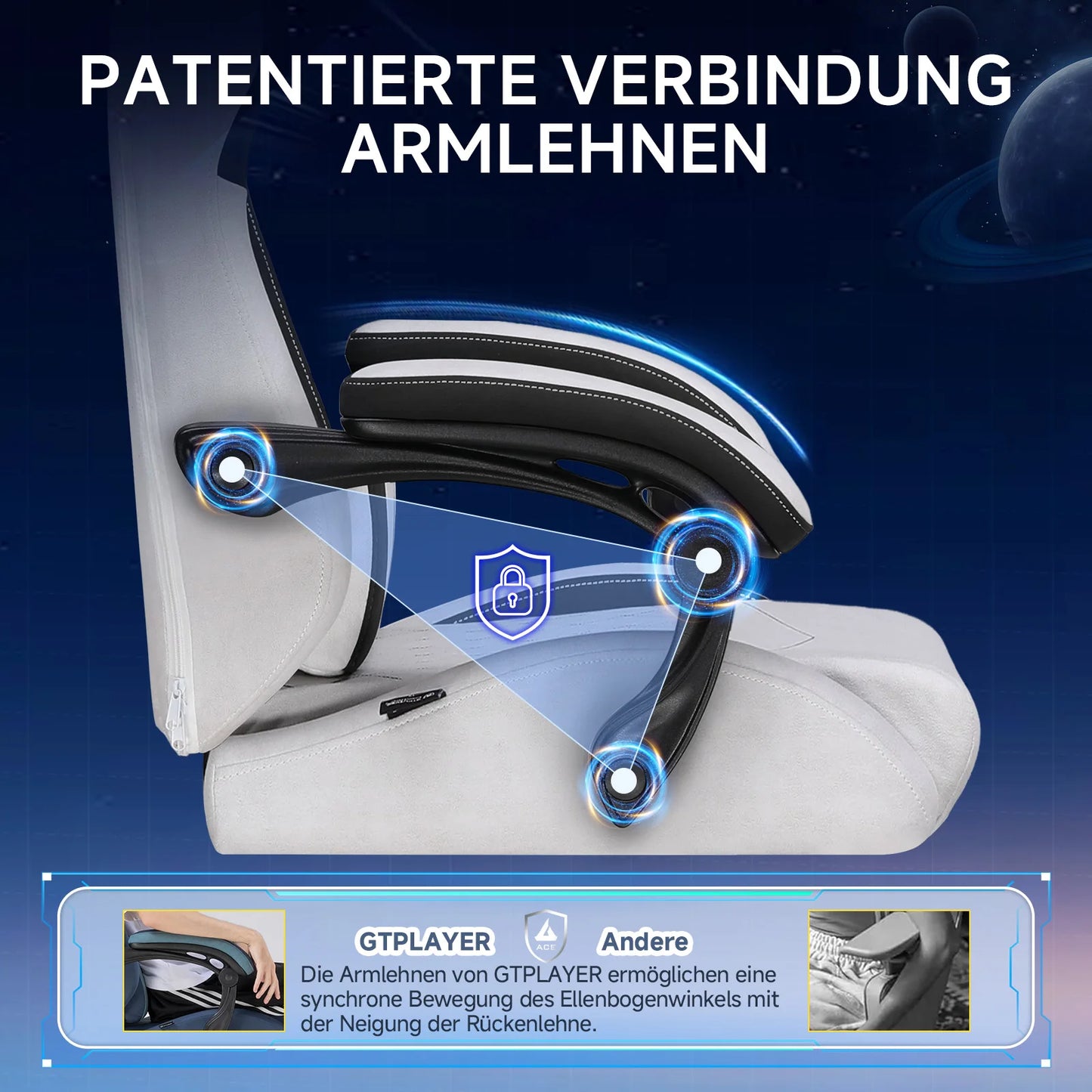 GTPLAYER Gaming Stuhl, Ergonomischer Gamer Stuhl aus Kunstleder-Stoff mit Lendenwirbelstütze, PC-Stuhl mit verbreiterter Rückenl