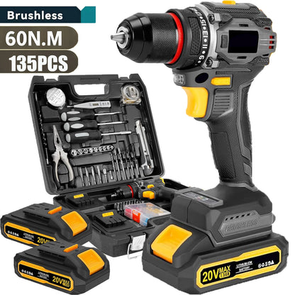 135-teilige Elektrowerkzeug-Kombi-Sets mit 20 V Akku-Bohrschrauber, 10 mm, 3/8 Zoll Schnellspannbohrfutter, professionelle Heim- und Haushalts-DIY-Handwerkzeug-Sets ﻿