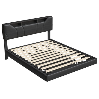 WoodenAura Doppelbett, gepolstertes Bett, Stauraum, Kopfteilbett mit USB-Aufladung, Stauraumbetten 140 x 200 cm, ohne Matratze