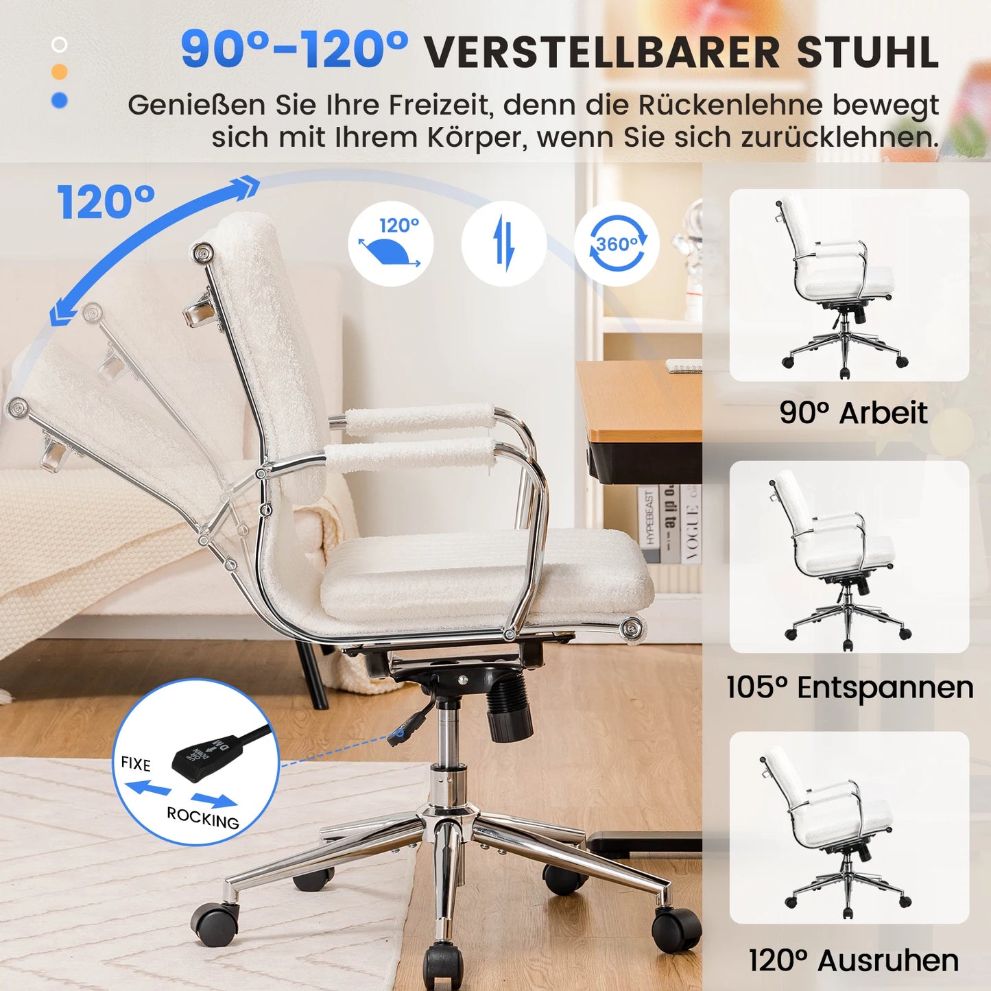 COMHOMA Chefsessel Bürostuhl Ergonomischer Schreibtischstuhl Drehstuhl Computerstuhl mit Armlehnen Schminktisch Stuhl