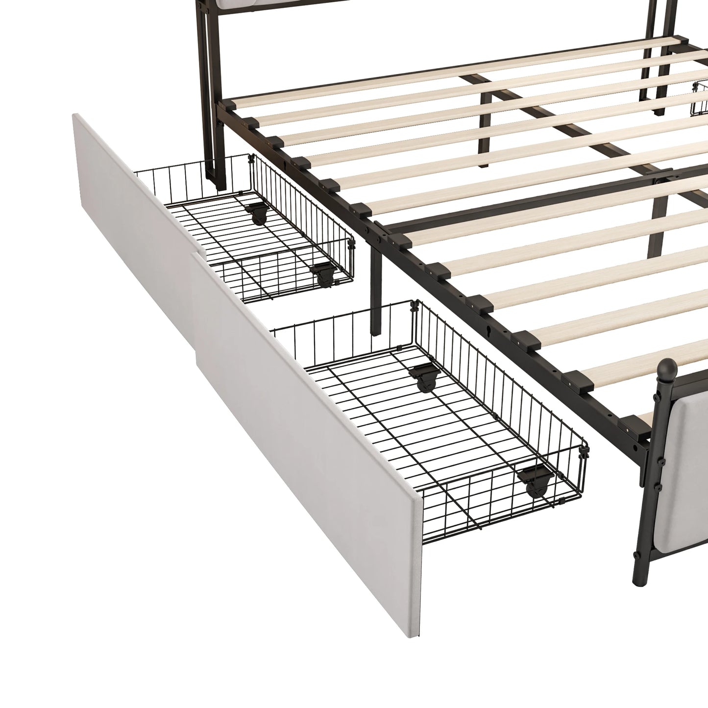 WoodenAura 140x200cm Polsterdoppelbett mit LED-Kopfteil und USB, mit Lattenrost und 4 Schubladen, Stauraum, Funktionsbett180x200