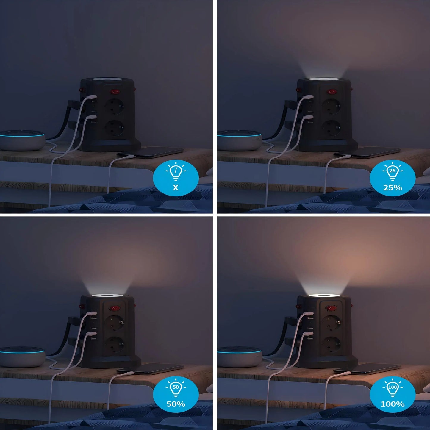 EU-Multifunktionssteckdosenturm mit 8 Positionen und 5 USB-Anschlüssen, unabhängiges Steuerschalterdesign für Steckplatinen im Home Office.