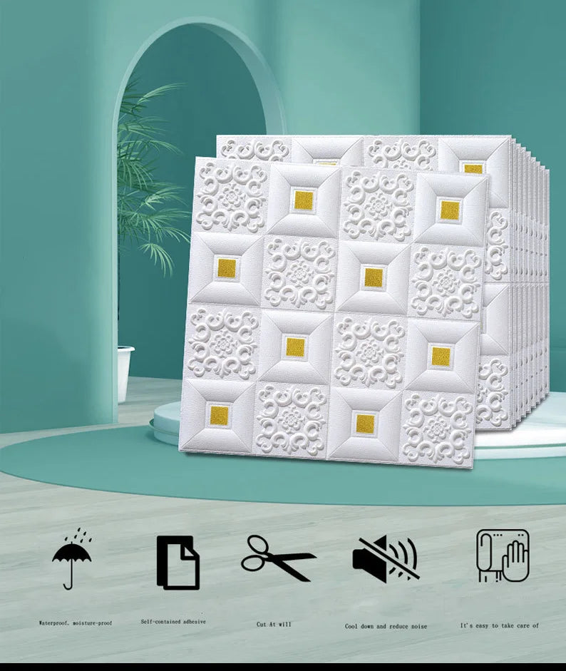 10Pcs 70x70cm Big Size Ceiling Wallpaper 3D Brick Waterproof Wall Stickers Foam Self-Adchive Wall Decoration