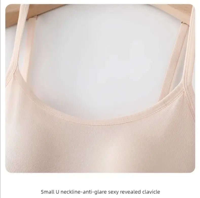 Solid Color Sling Vest for Women with Built-in Bra Pads, Adjustable Shoulder Straps - Summer Inner Layer Top