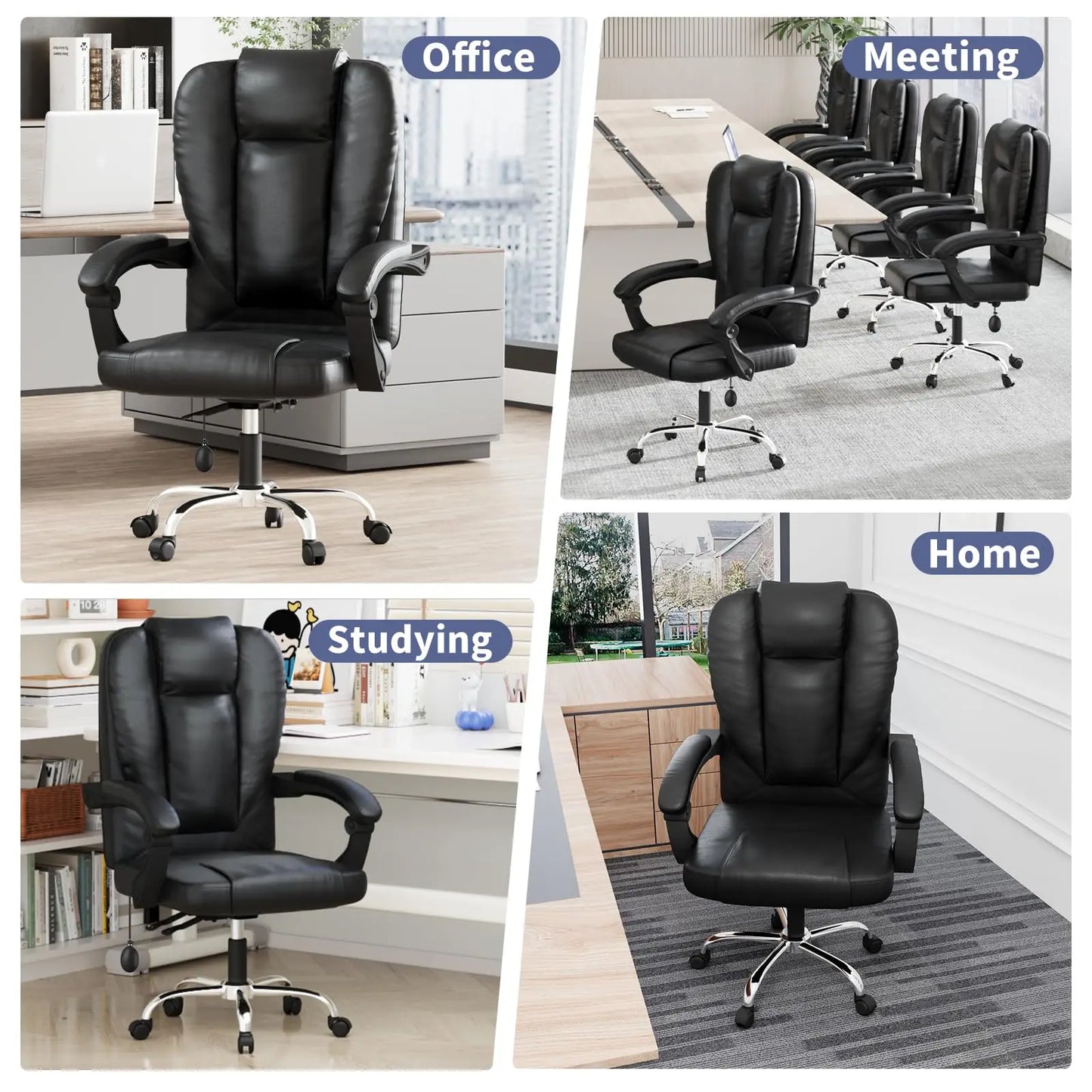 Ergonomic Office Chair PU Leather Desk Chair Spring Pad Design High Backrest Adjustable Executive Chair Swivel Chair
