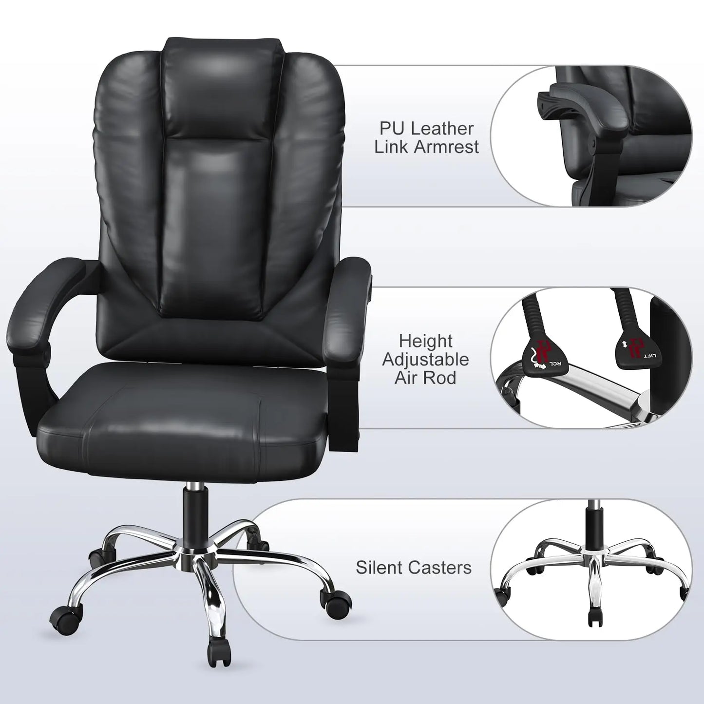 Ergonomic Office Chair PU Leather Desk Chair Spring Pad Design High Backrest Adjustable Executive Chair Swivel Chair
