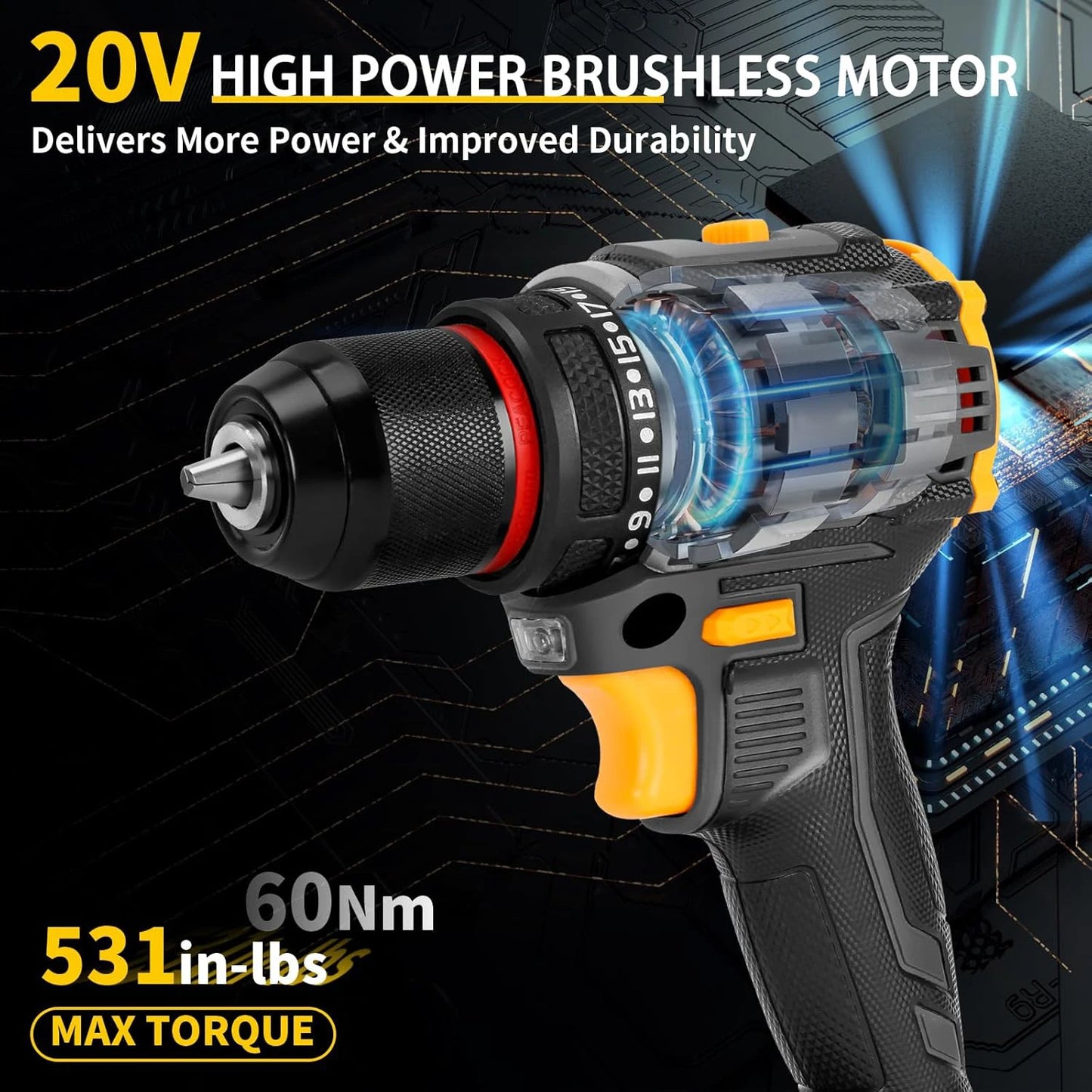 135-teilige Elektrowerkzeug-Kombi-Sets mit 20 V Akku-Bohrschrauber, 10 mm, 3/8 Zoll Schnellspannbohrfutter, professionelle Heim- und Haushalts-DIY-Handwerkzeug-Sets ﻿