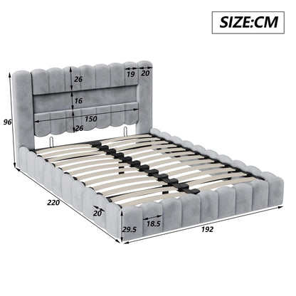 Rosahqnda Hydraulisches Doppelbett 180 x 200 cm, LED & USB Bett mit Stauraum, gepolstertes Gästebett, Jugendbett, Samt