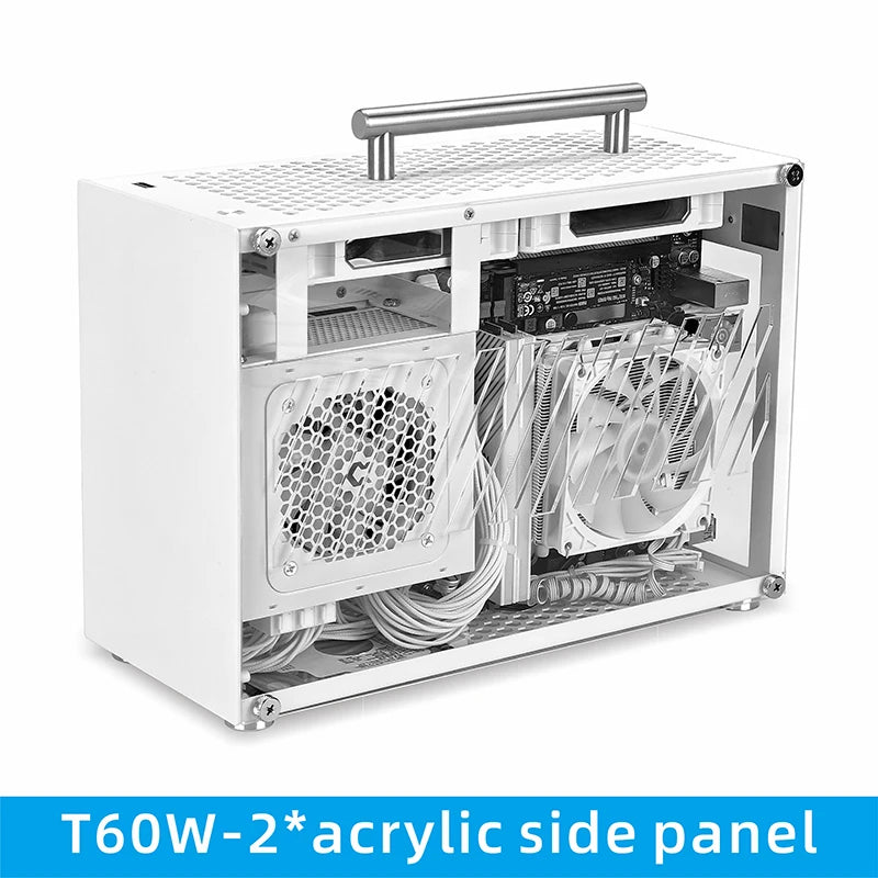 METALFISH T60 Mini ITX White Case 9L With Acrylic Or Mesh Side Panel and Portable Handle Support SFX PSU/300mm GPU/2*120mm Fan