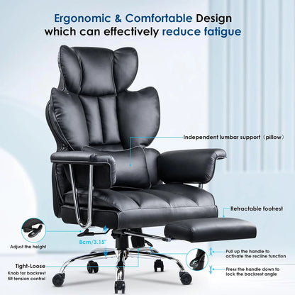 naspaluro Executive Office Chair Desk Chair PU Computer Recliner Ergonomic Office Chair with Footrest Heavy Duty Leather Office