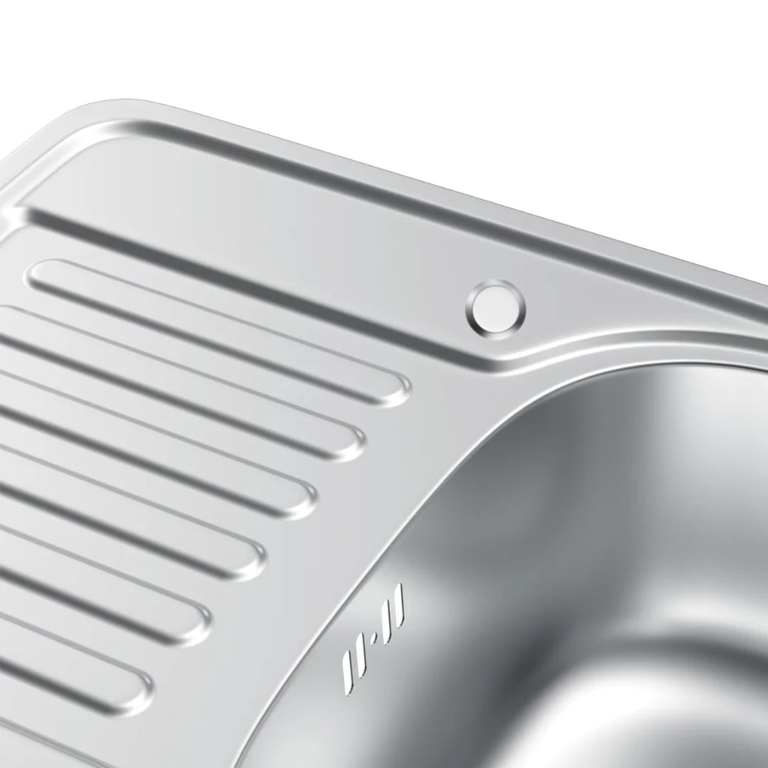 66 x 42 cm großes Edelstahl-Küchenspüle mit Abtropffläche, silbrige Einzelschüssel-Spüle aus Inox, linke/rechte Installation