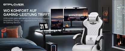 GTPLAYER Gaming Stuhl, Ergonomischer Gamer Stuhl aus Kunstleder-Stoff mit Lendenwirbelstütze, PC-Stuhl mit verbreiterter Rückenl