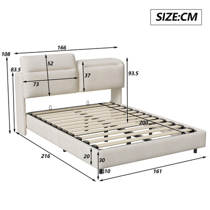 WoodenAura Bett 160 x 200 cm mit Lattenrost, Bett 160x200 cm mit Stauraum und Kopfteil, Bett mit LED-Beleuchtung und Stauraum
