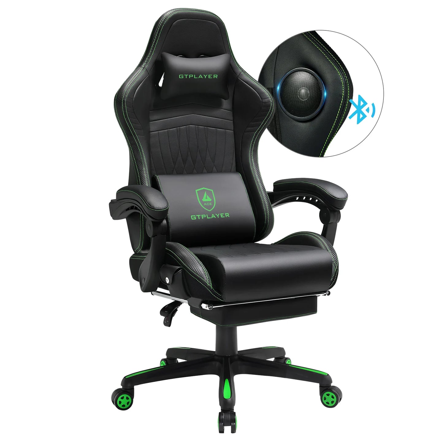 GTPLAYER Gaming Stuhl, Ergonomischer Gaming Sessel Schreibtischstuhl PC mit Fußstütze Lautsprecher Musik Bürostuhl bis 150kg