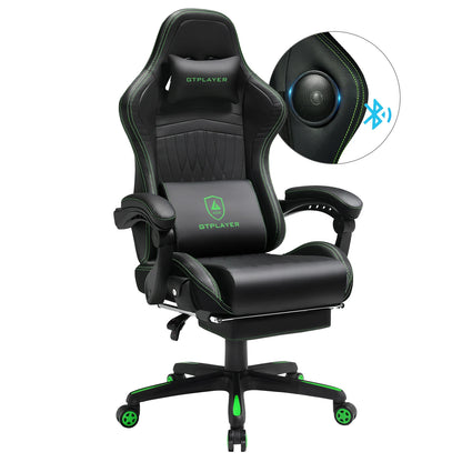 GTPLAYER Gaming Stuhl, Ergonomischer Gaming Sessel Schreibtischstuhl PC mit Fußstütze Lautsprecher Musik Bürostuhl bis 150kg