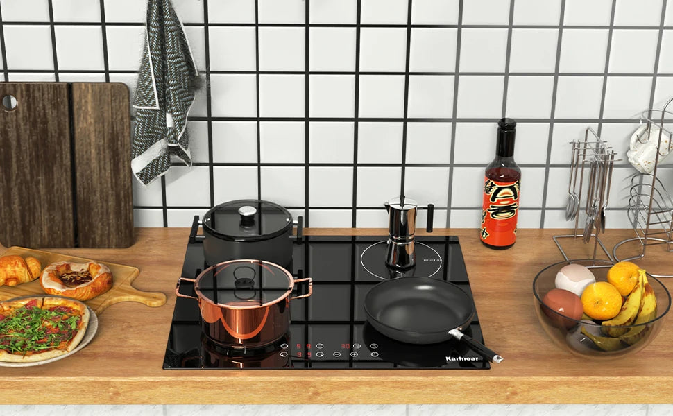 Karinear Built-in Induction Cooktop with 4 Burners with Plug, Touch Control, Timer Safety Lock, 3500W.