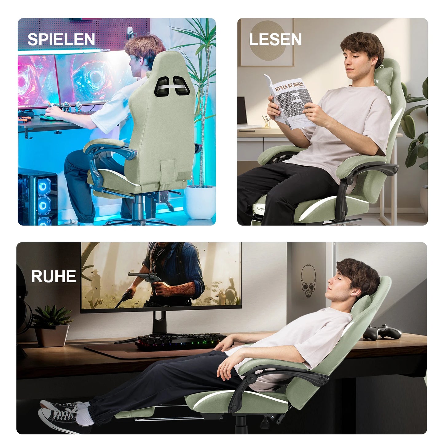 GTPLAYER Gaming Stuhl, Gamer Stuhl, Atmungsaktiver Bürostuhl aus Hochwertigem Stoff, Ergonomischer PC-Stuhl, Verstellbarer