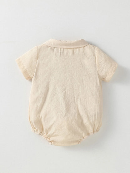 Baby Solid Jungen Kurzarm Button Up Kragen Body Sommer Alltag Overall.