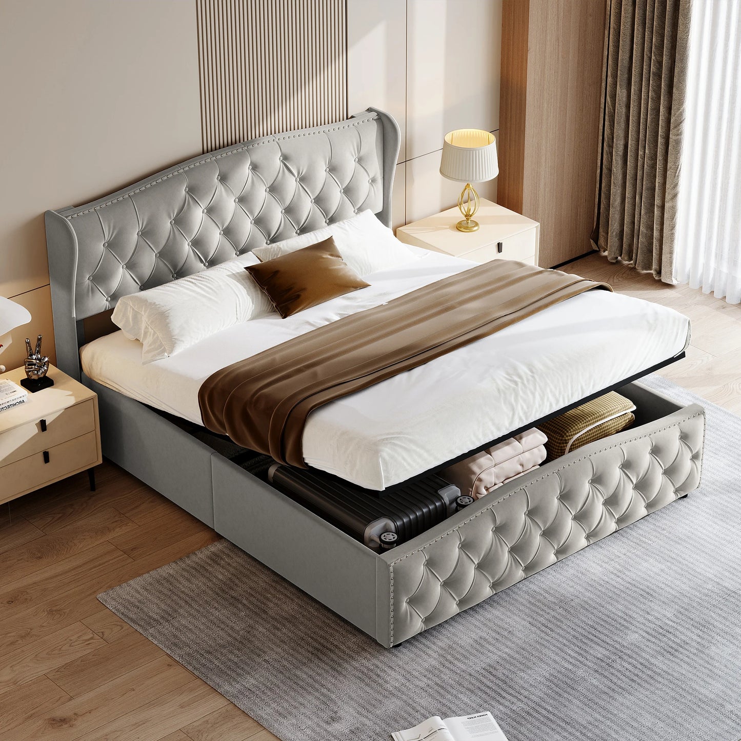 Rosahqnda hydraulisches Bett im modernen Stil, Stilvolles Doppelbett für Jugendliche, Kinder und Erwachsene, ohne Matratze