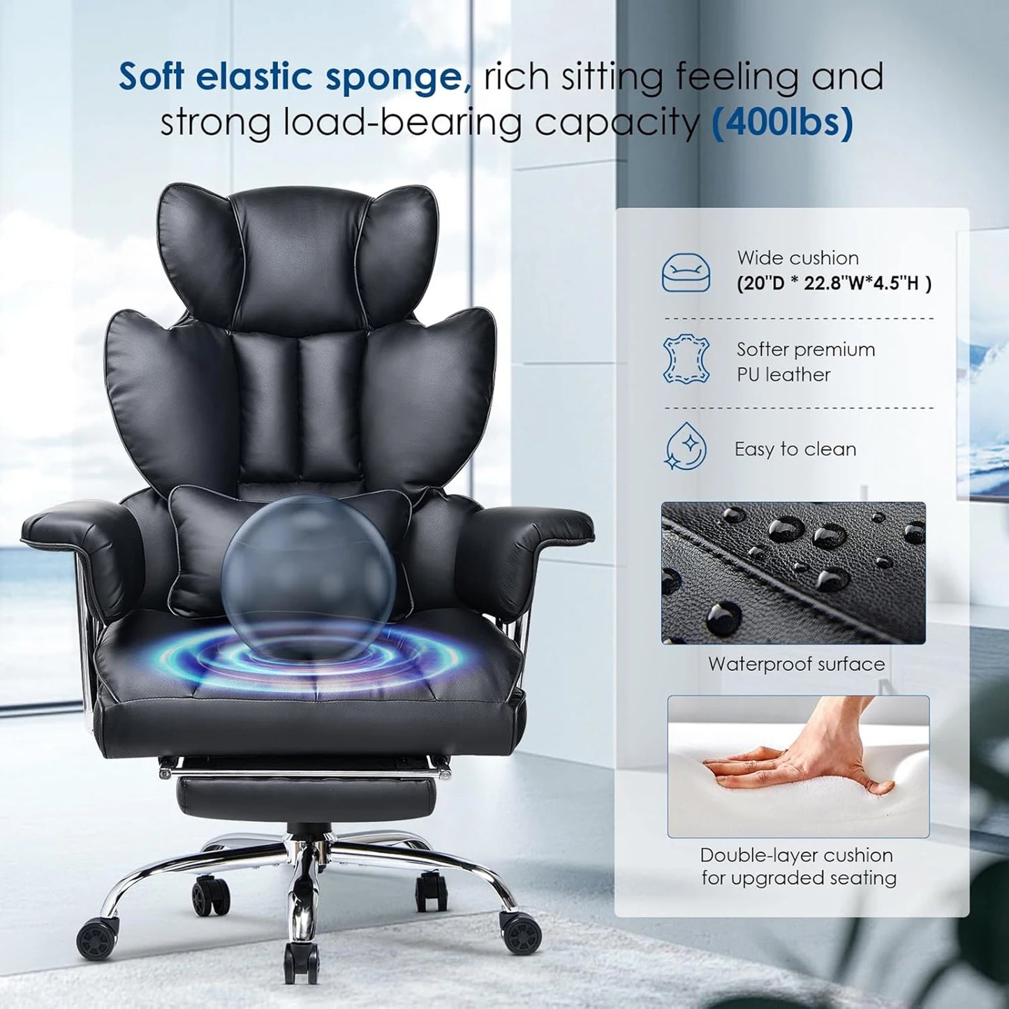 naspaluro Executive Office Chair Desk Chair PU Computer Recliner Ergonomic Office Chair with Footrest Heavy Duty Leather Office