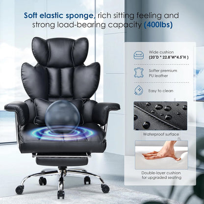 naspaluro Executive Office Chair Desk Chair PU Computer Recliner Ergonomic Office Chair with Footrest Heavy Duty Leather Office