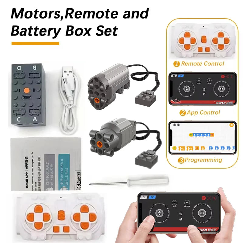 Technical Motor Battery Box Power Functions Parts IR Speed Servo Light Receiver PF APP Remote Control Car Building Blocks Bricks