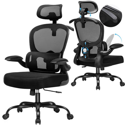 COMHOMA Bürostuhl Ergonomisch, Schreibtischstuhl mit 3D Kopfstütze und Lendenwirbelstütze, Integriertes Kleiderhaken-Design