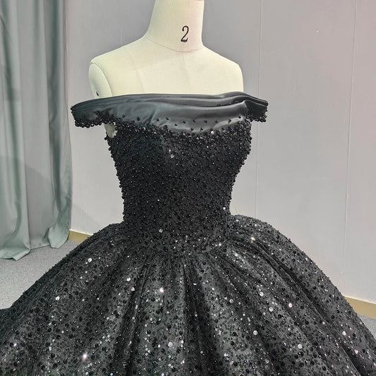 Jancember 6679 Black Off Shoulder Teenage Sequins Birthday Party Formal Quinceanera Dresses.