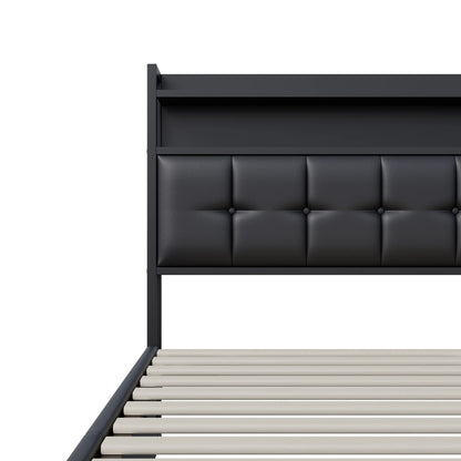 Rosahqnda Multifunctional Double Bed,Rechargeable,LED and Hydraulic Storage,Teen Bed,140/160 x 200 cm,Linen/PU,Grey,Black.