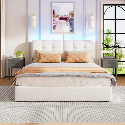 ROSAHQNDA Modernes Polsterbett, LED-Doppelbett mit Rückenlehne, hydraulischer Samtbettrahmen mit USB-Station, ohne Matratze